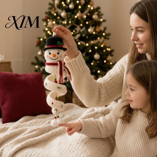 Winter Yarn Crafts for Family Christmas Spiral Crochet Kit, DIY Snowman Santa Craft Holiday Knitting Supplies Adults Handmade Hanging Ornament