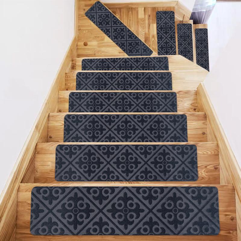 8''x30'' Vintage Luxury Floral Self-Sticking Stair Treads Mat Polyester Non-Slip TPR Backing Home Stain Resistant Anti-Slip