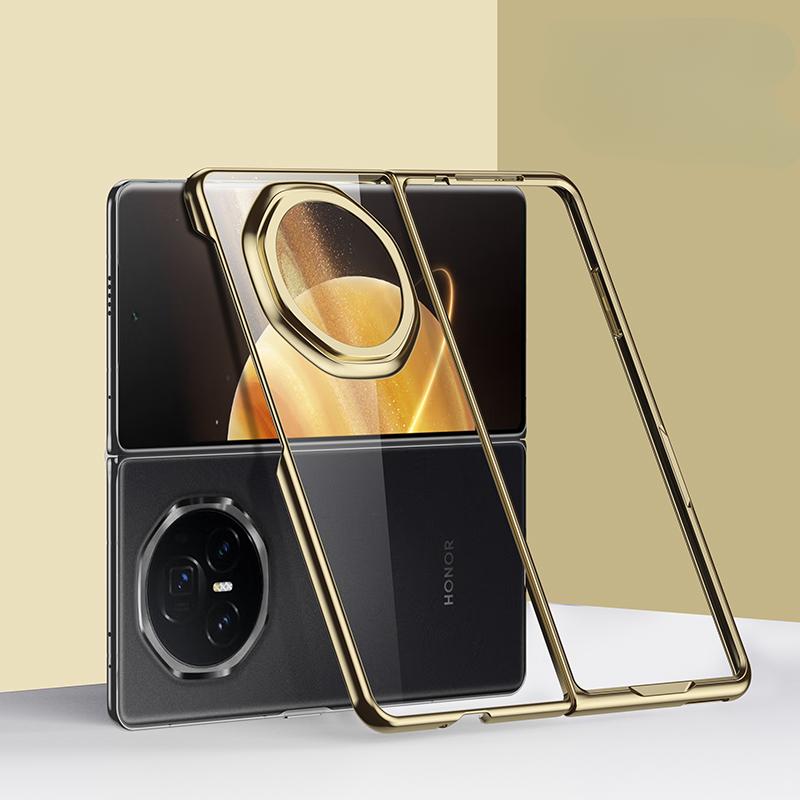 Luxury Business Plating Transparent Folding Case for Honor Magic V3 Straight Frame Ultra Thin Clear Soft Skin-friendly Feel Shockproof Protect Cover
