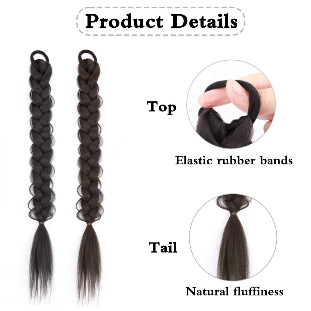 LISI HAIR Synthetic 16inch Braided Ponytail Hair Extensions Black Ponytail Wig High Temperature Fiber Wig For Women Cosplay Use