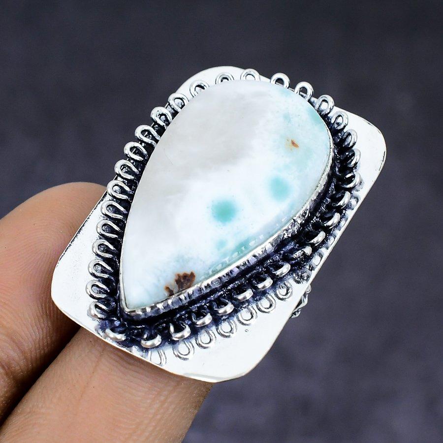 Natural Republic Larimar Gemstone 925 Sterling Silver Jewelry Ring Size 7 P6G97