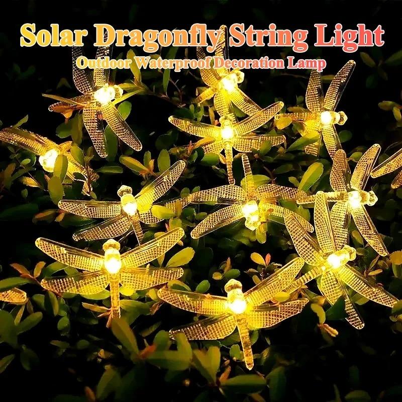 20/50LED Solar LED Dragonfly Fairy Lights Outdoor String Light Garland Waterproof Festival Lamp Garden Christmas Decoration