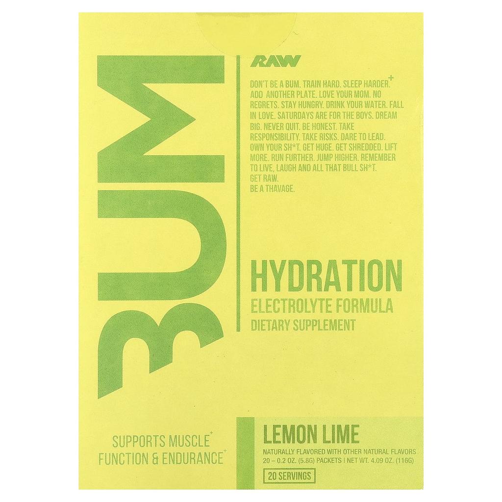 Raw Nutrition Hips, Hydration, Electrolyte Formula, Lemon Lime, 20 Packets, 5.8g (0.2oz) Each