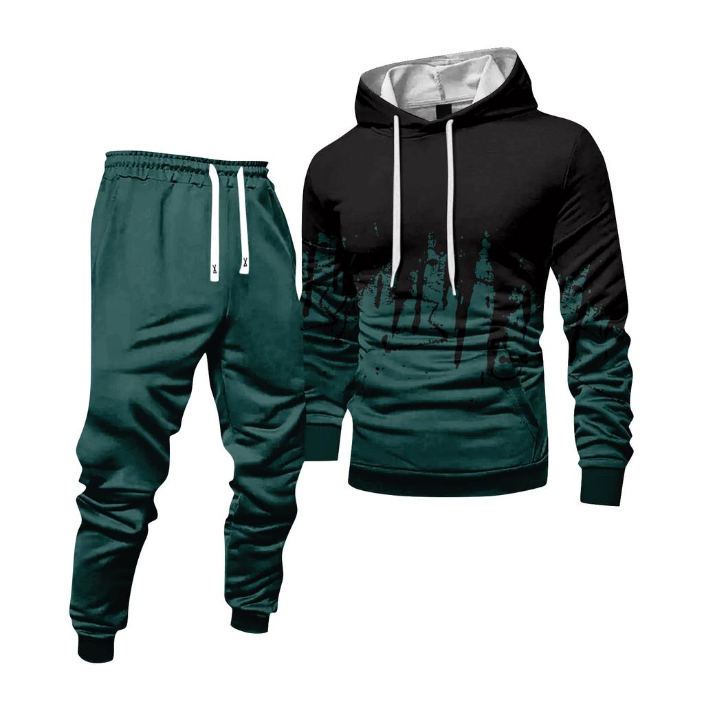 Men's Colorblock Hooded Sweatshirt And Sweatpants Casual Sports Suit