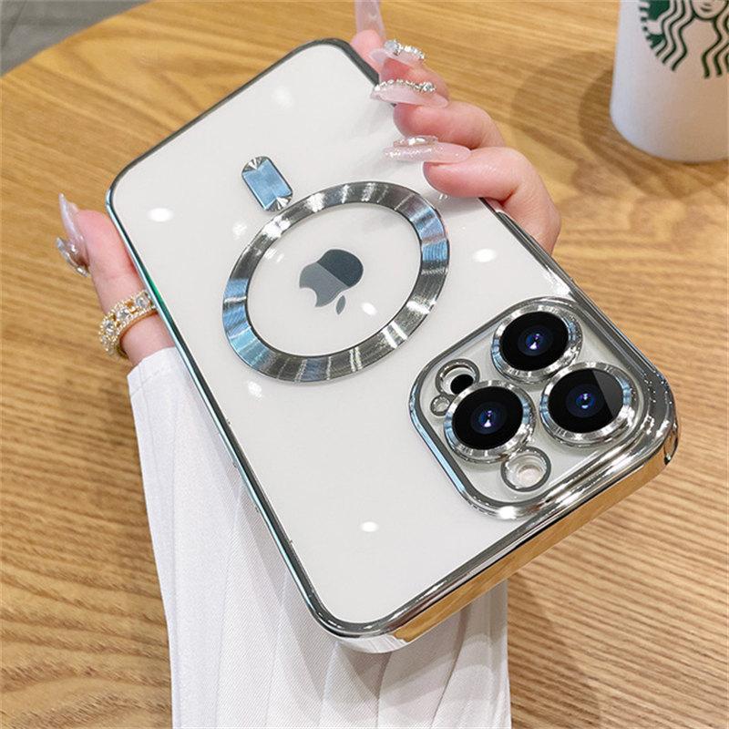 For Magsafe Magnetic Wireless Charge Clear Phone Case For iPhone 16 15 14 13 12 11 Pro Max Luxury Plating Cover
