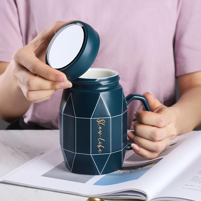 Простая кружка в скандинавском стиле, керамическая чашка для воды, зеркальная крышка, кружка, кофейная чашка, чашка для молока, большая вместительная чашка для питья