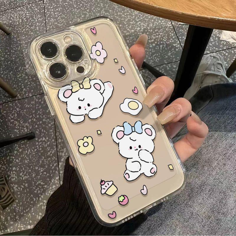 Мультяшный медведь прозрачный мягкий чехол для iPhone 14/15/16pro/17/17pro Max