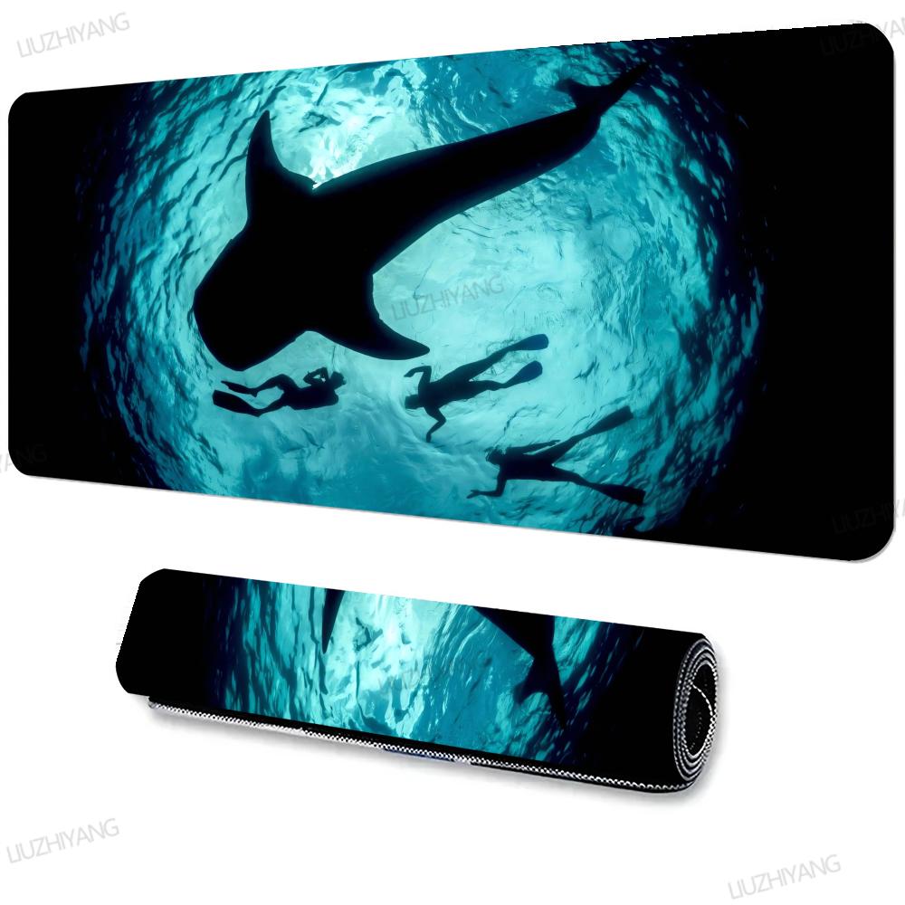 Large Shark Mouse Pad XXL Desk Accessories Pads Rubber Base With Stitched Edge Mousepad Non-Slip Mousepad Office Long