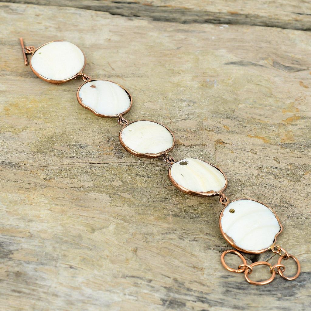 Mother Of Pearl Bracelet Electroformed Copper Bracelet Adjustable Chain Bracelet Electroformed Jewelry Aquamarine Rough Gemstone Bracelet