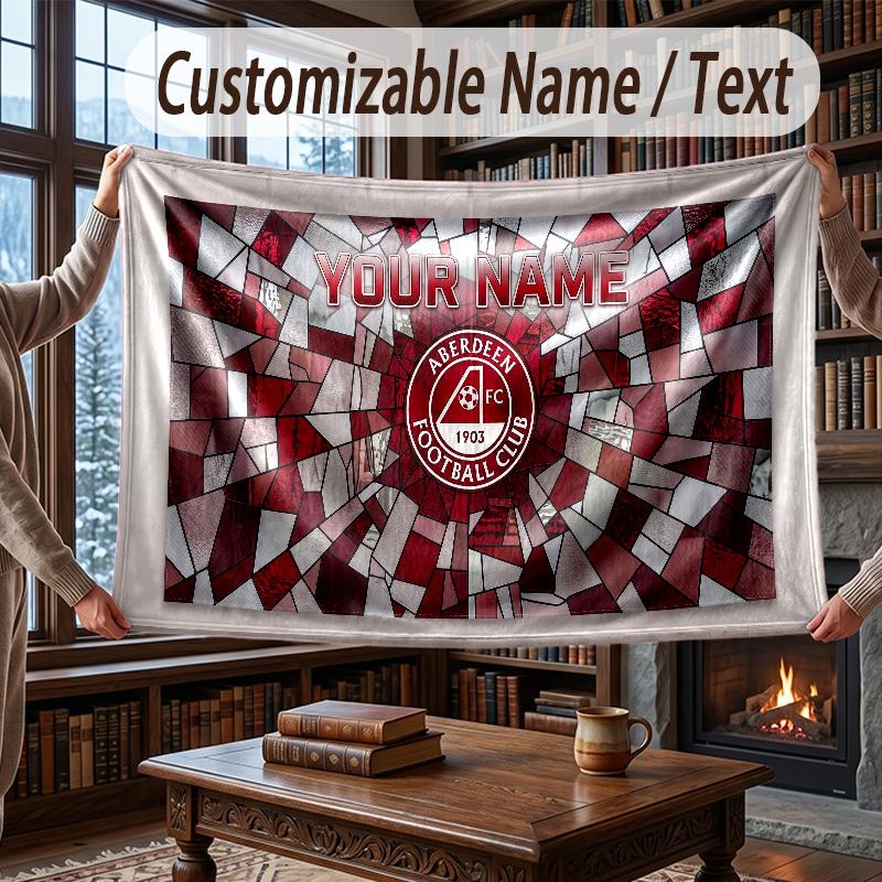Custom Name Flannel Throw Blanket Aberdeen FC Pattern Warm Home Decoration
