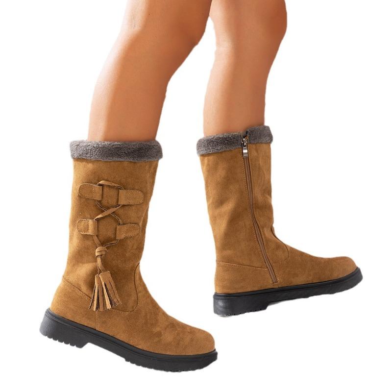 Женские полусапоги широкой полноты, ботильоны на молнии с бахромой, повседневные зимние ботильоны на квадратном каблуке для женщин