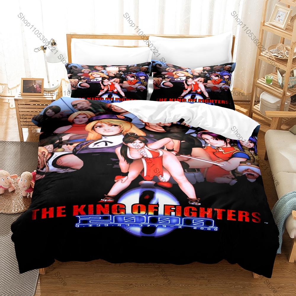 Printed The King Of Fighters Anime Bedding Kit 3PCS Duvet Cover & 2 Pillow Covers Breathable Soft Bed Linens Game Room Ornament