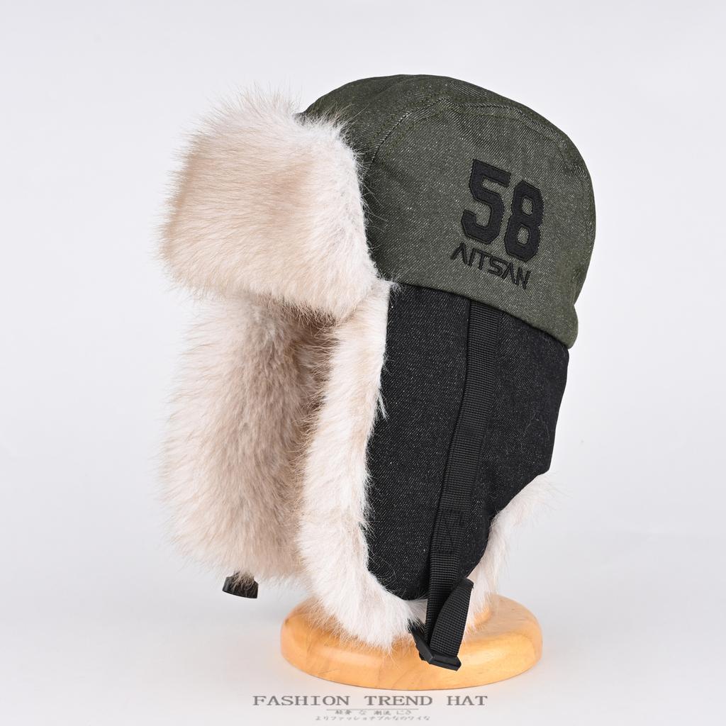 Корейская версия джинсовой шапки с сочетанием цветов для мужчин и женщин, зимняя теплая хлопковая шапка с защитой ушей, утолщенная плюшевая шапка-авиатор