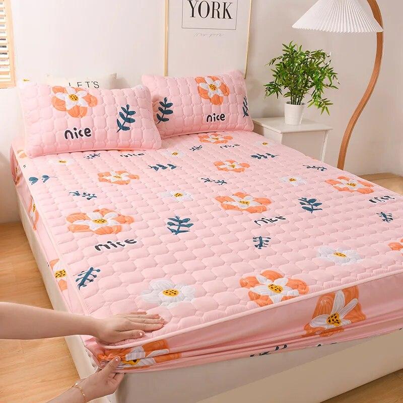 Толстая стеганая эластичная простыня наматрасник для двуспальной кровати, мягкий теплый наматрасник с глубокими карманами, 160*200, зима