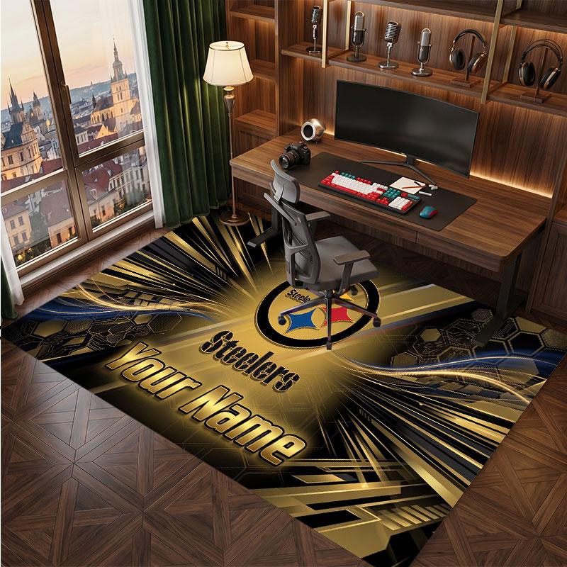Pittsburgh Steelers Personalized Crystal Velvet Carpet, Customized Name Text Soft Anti‑Slip Rug for Living Room Bedroom