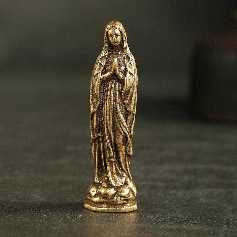 Vintage Blessed Virgin Mary Figurines Key Chains Pendants Brass Holy Mother Religion Faith Buddha