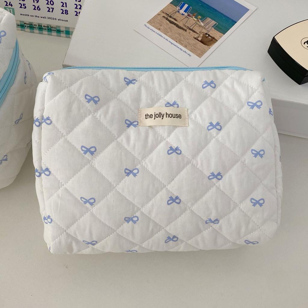 Fashion Cherry Tote Women Makeup Bag Portable Cute Ladies Cosmetic Toiletry Storage Pouch Handbag Cotton Quilted Zipper Bag