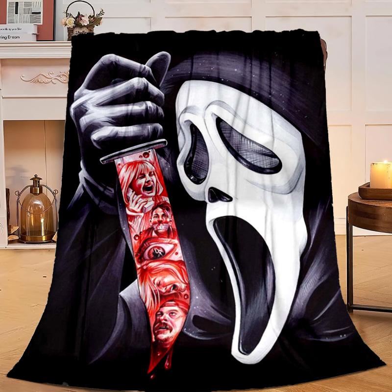 1PC Scr-eam Horror Movie Flannel Blanket Gift, Suitable for Both Men And Women, Soft Ideal for Beds And Sofa, Birthday Or Christmas Gift