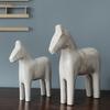 2Pcs Wood Carving Horse Statue Abstract Artistic Pony Figurine Animal Sculpture Home Office Desktop Decoration Ornament