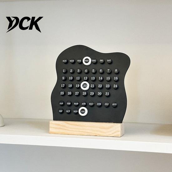 Personalized Desktop Display Perpetual Block Calendar with Date Marker, Reusable Wood Time Management Base, DIY Ring A Daily Planner for Office