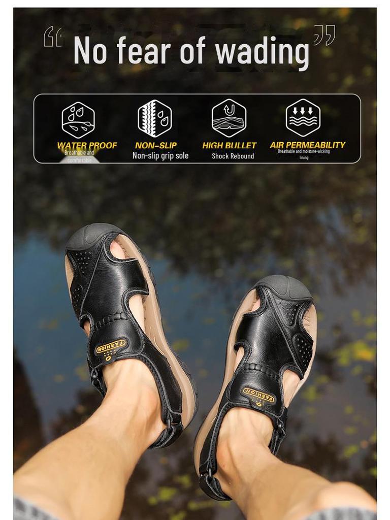 2023 New Style Men's Genuine Leather Closed Toe Sandals for Casual Beach Wear