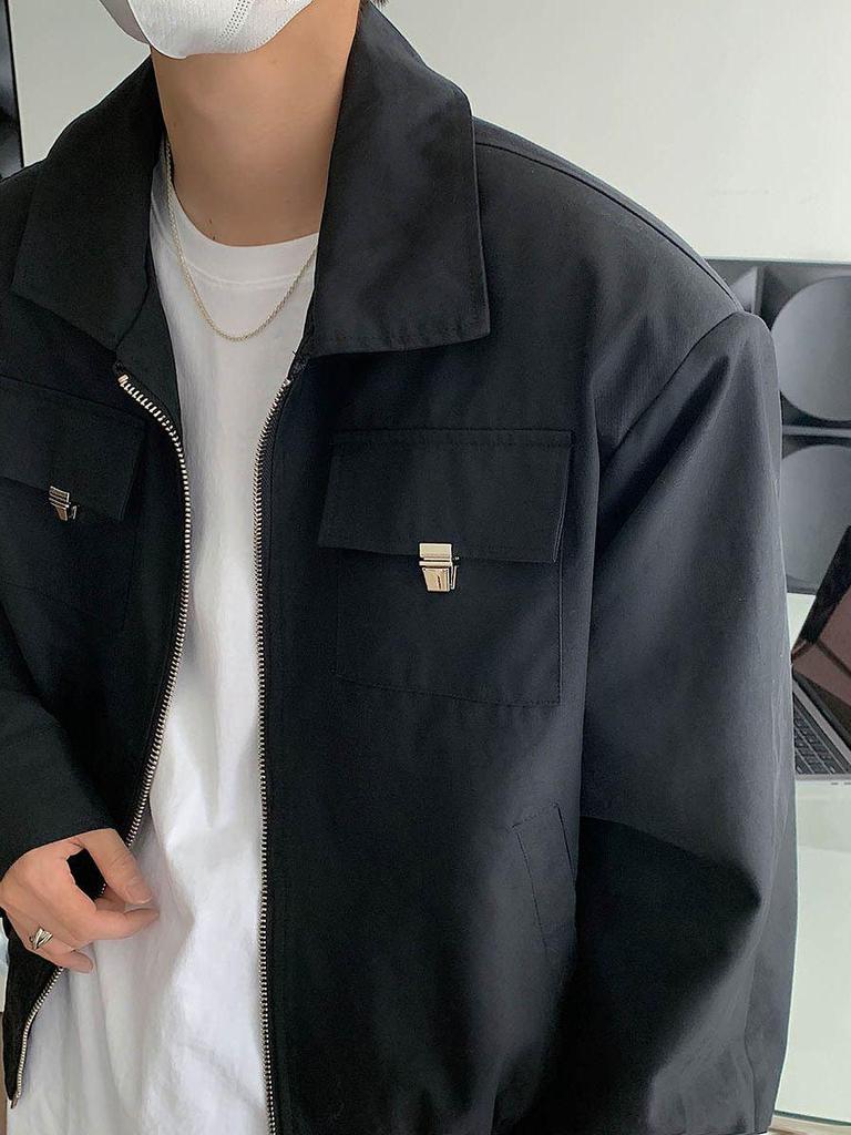 Men's Oversized Khaki Baseball Jacket - High-End CleanFit Workwear Pilot Style