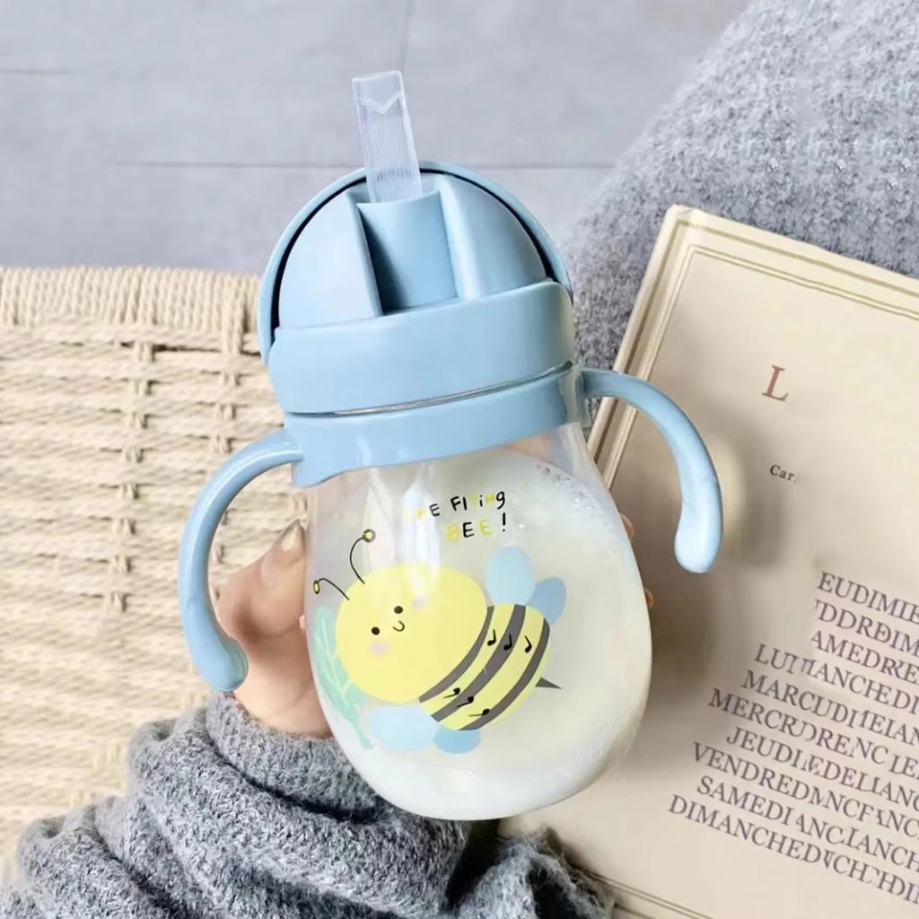 Cute Children Water Cup 300ML, Kindergarten Kids Water Bottle with Gravity Ball, Portable Straw Anti-Choke, Adorable Cup
