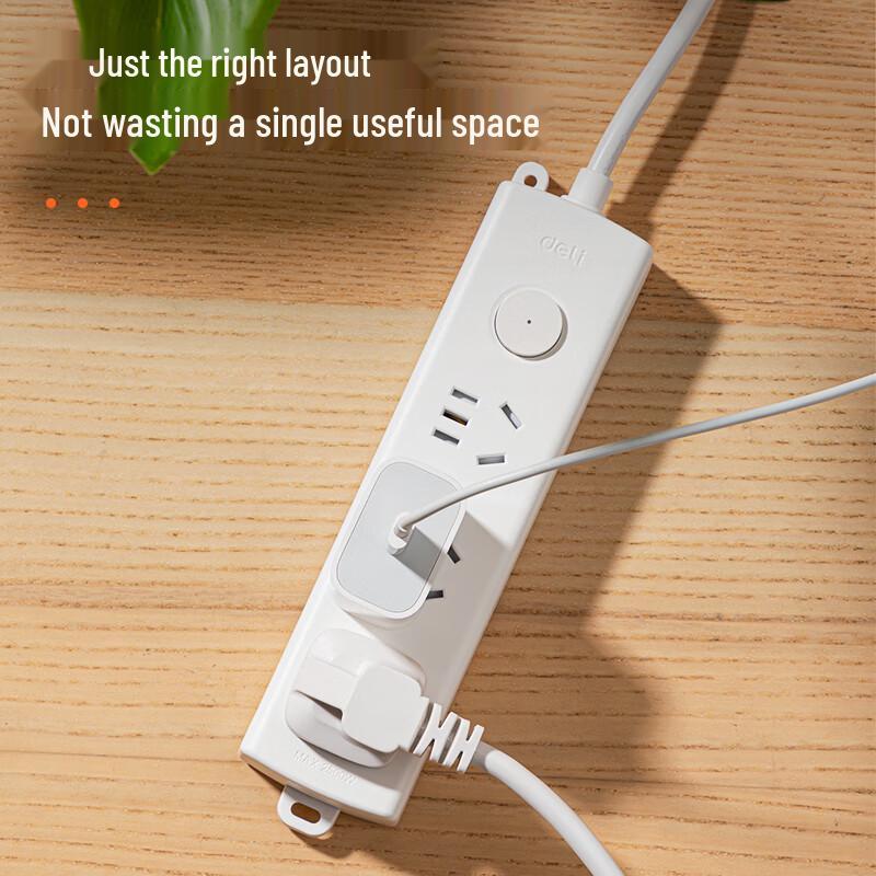 Deli Pearl White Series Safety Power Strip with Master Switch CN plug (adapter included)
