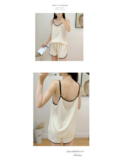 Женский летний пижамный комплект из ледяного шелка - Сексуальный, свободный топ-майка и шорты для повседневной или уличной носки