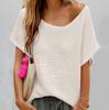 Летняя мода пригородный круглый вырез однотонный вязаный свитер свободные женские топы с короткими рукавами