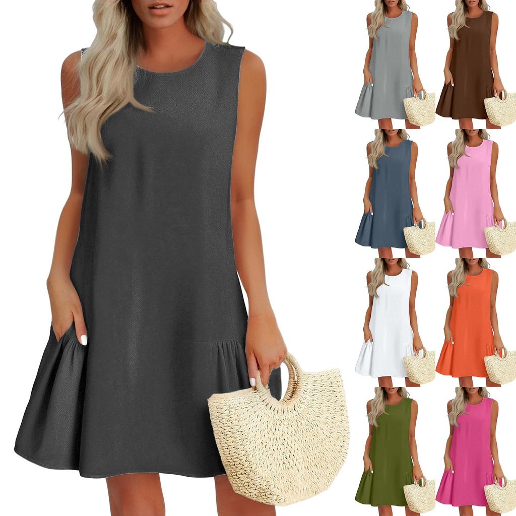 Women's Fashion Casual Sleeveless Round Neck Ruffle Dresses