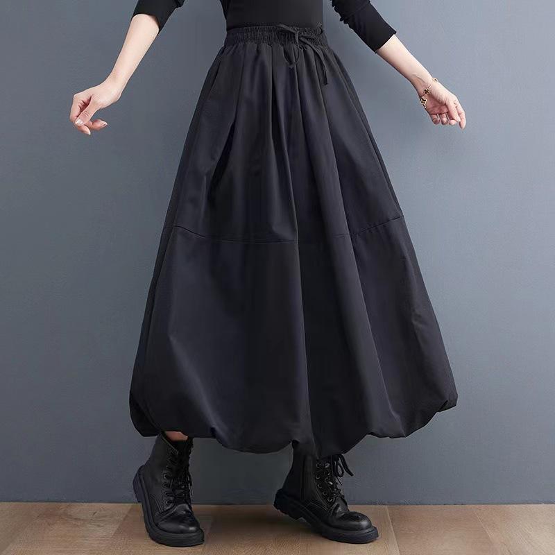 Plus Size Women Midi Skirt Loose A-line High Waist Elastic Solid Color Puffy Dresses Autumn Winter Fashionable Simple Clothing