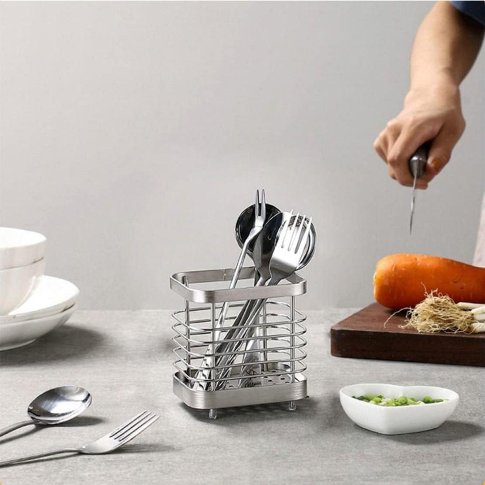 Stainless Steel Utensil Storage Organizer Draining Hole Base Chopstick Drying Racks Household