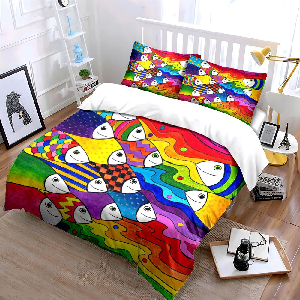 Colorful fish with patterns. Bedding sets Duvet cover sets Duvet covers Pillowcases(1*Duvet Cover 2*Pillowcases without duvet insert)