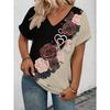 XL-7XL Plus Size Summer Creative Versatile Flower Pattern 3D Printed Women's T-shirt Trendy Brand V-neck Top