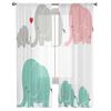 Animal Cute Elephant Love Cartoon Tulle Curtains for Kids Bedroom Living Room Window Treatments Sheer Voile for Kitchen Drapes