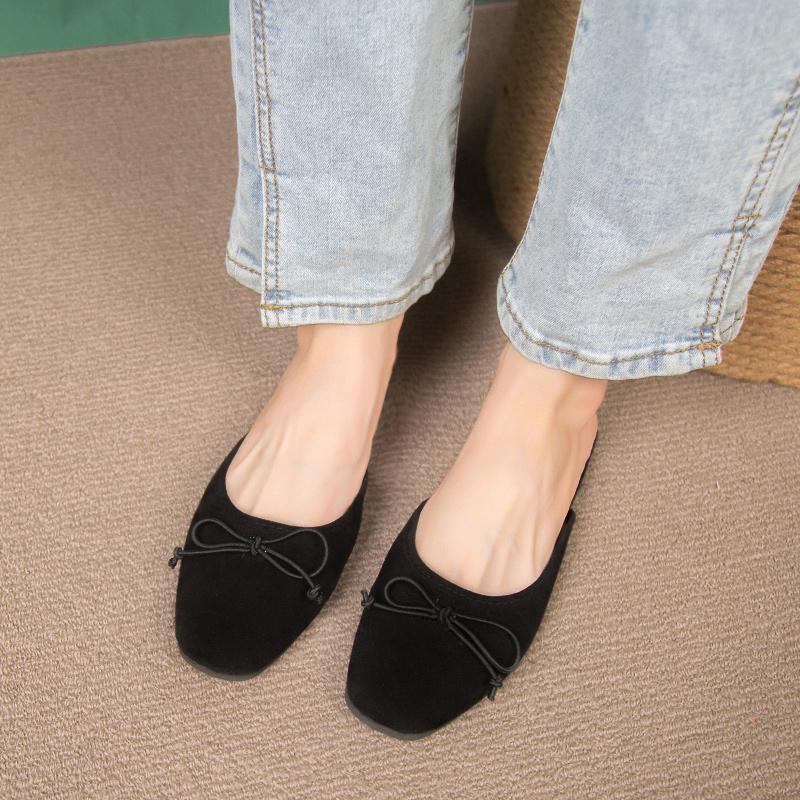 Flats Bow Sandals Summer New Fashion Women Mules Shoes Designer Suede Pointed Toe Slippers Dress Casual Slingback Zapatos Mujer