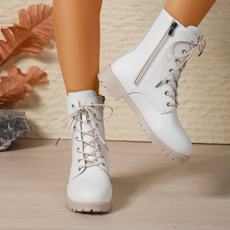 Модные британские однотонные ботильоны на молнии для женщин, осенне-зимние, с круглым носком, на шнуровке, короткие ботинки, женская обувь из искусственной кожи, ботильоны, женские