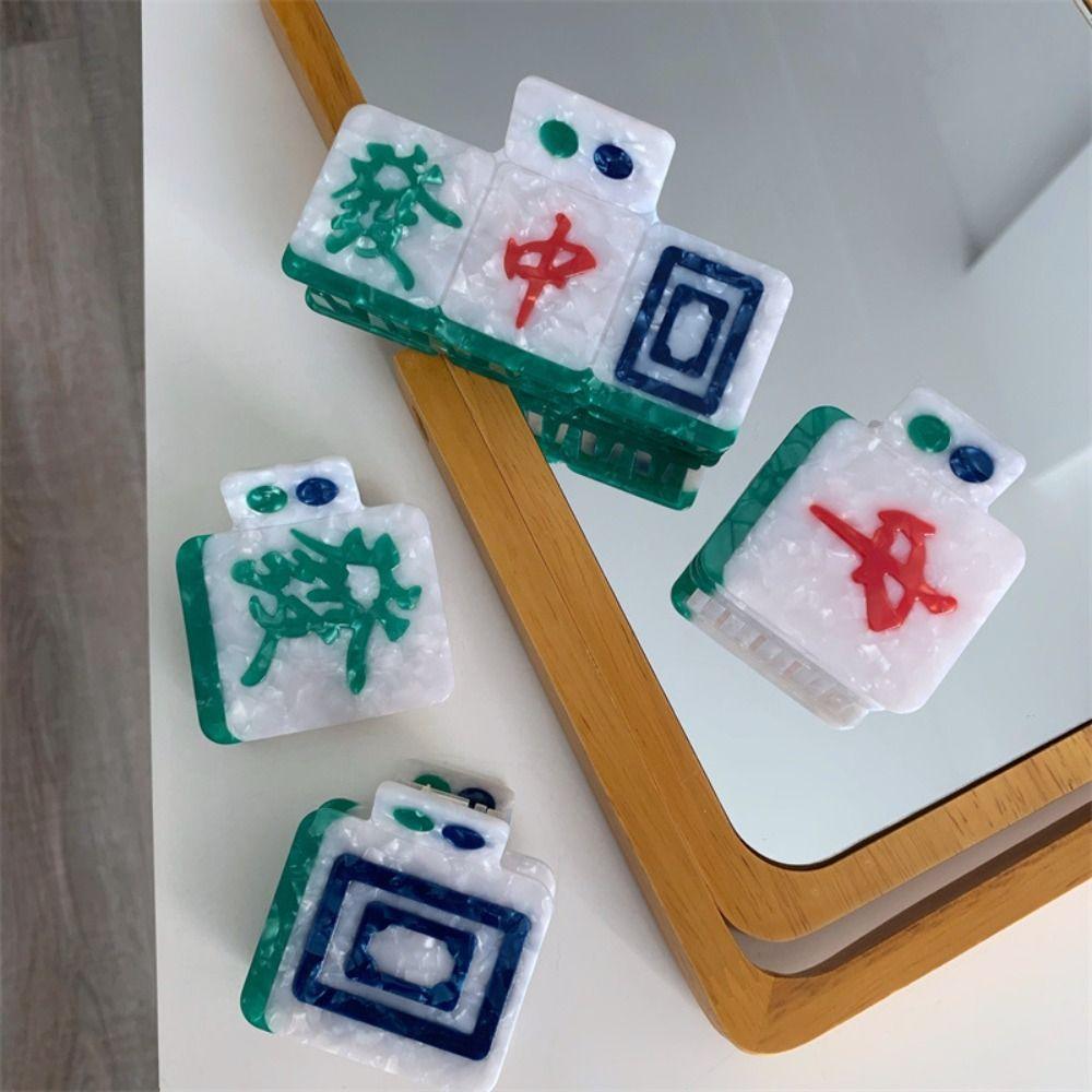 Заколка для волос из ацетата с рисунком, новая заколка для волос в китайском стиле в виде акулы, милая женская заколка для волос в виде маджонга