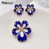 New French Vintage Court Blue Flower Enamel Brooch 925 Silver Needle Stud Earrings for Women Jewelry PD1010