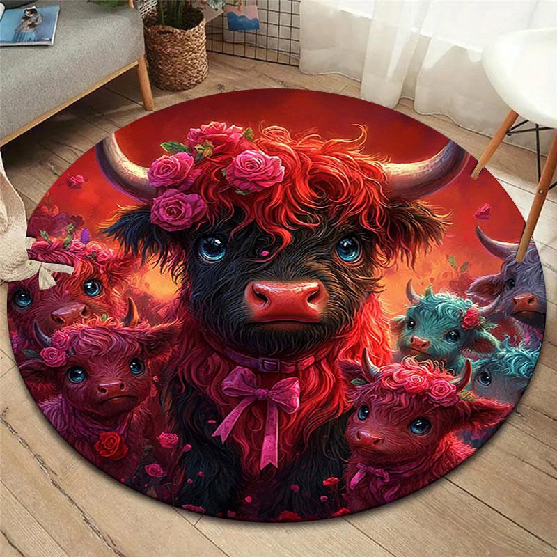 RoseAnimals Round Area Rug,Carpet Rug for Living Room Bedroom Sofa Playroom Decor,Non-slip Floor Mat