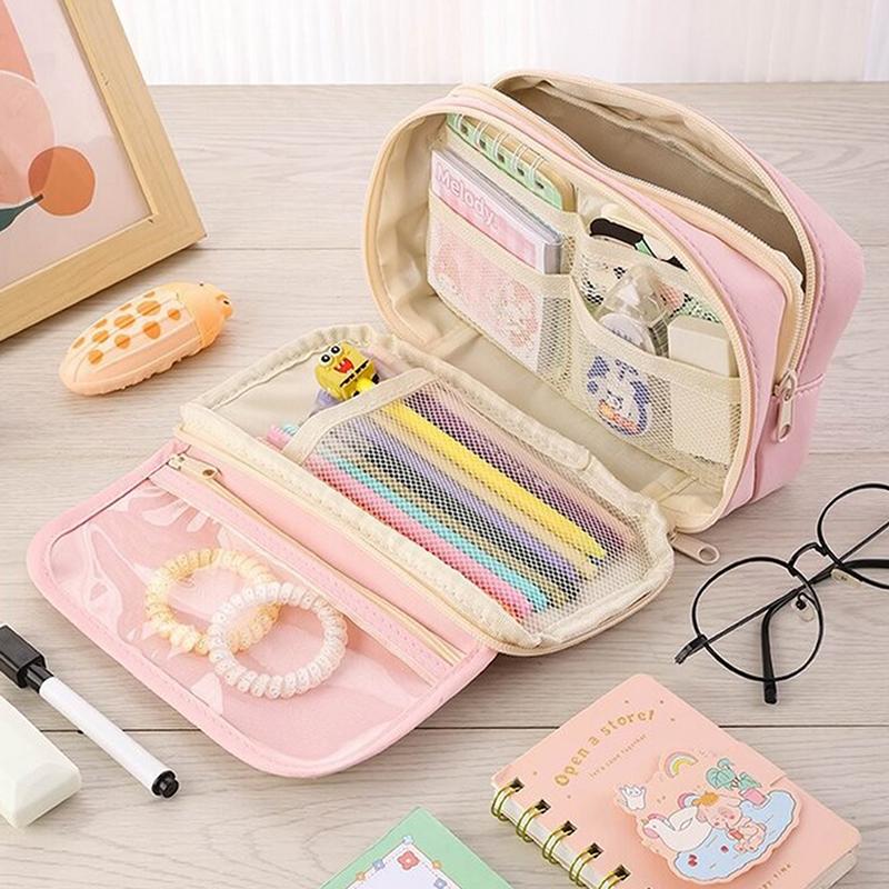 Kawaii Large-Capacity Pencil Bag Flip-Top Translucent Student Stationery Storage Bag Boys And Girls Simple Stationery Pen Box