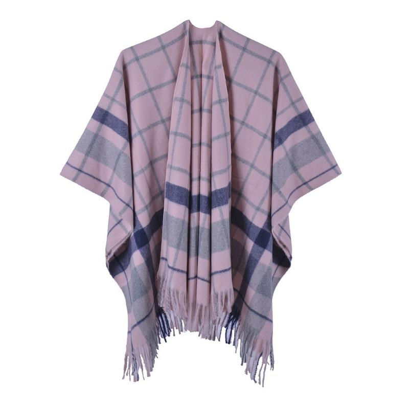 Plaid Scarf Shawl New Thorn Double-sided Can Be Worn Imitation Cashmere Split Shawl Summer Air-conditioned Room Nap Blanket