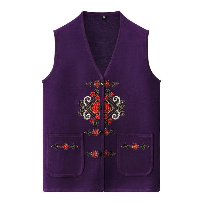 Female Elderly Embroidered Cardigan Grandma Autumn Wear Horse Clip Elderly Vest Wife Sweater