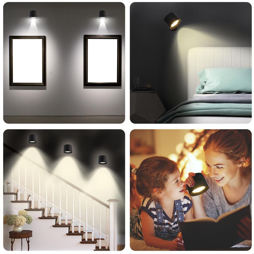 3 Colors Magnetic LED Wall Light Rechargeable Reading Lights 360° Rotation Touch Remote Control Cabinet Spotlight Night Lamp