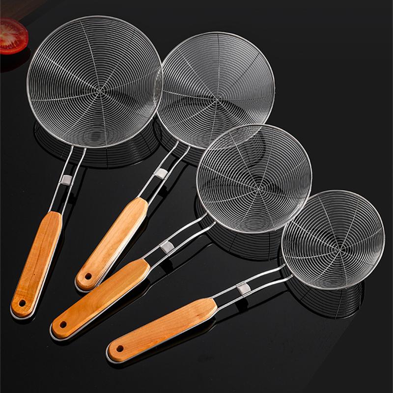 Stainless Steel Colander Strainer with Wooden Handle Hot Pot Oil Filter Skimmer Mesh Sieves Scoop Kitchen Utensils
