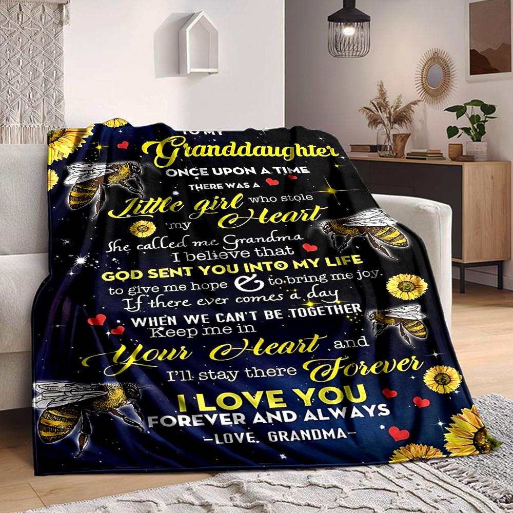 1pc Granddaughter Love Quotes Blanket Lightweight Flannel Blanket Throw Blanket For Sofa, Bed, Travel, Camping, Livingroom, Office, Couch, Chair, And