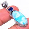 Natural Republic Larimar, Kyanite 925 Solid Sterling Silver Pendant 1.65" p7H21