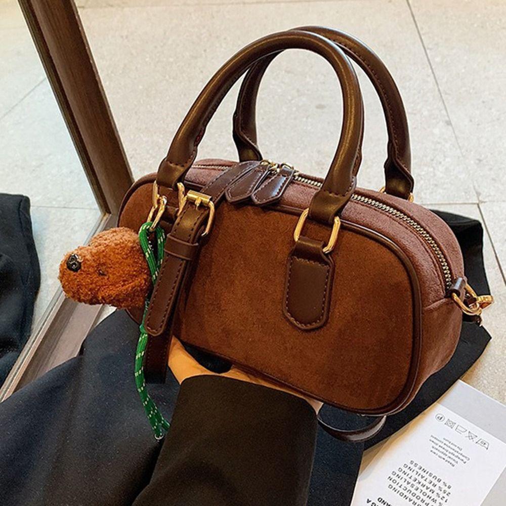 PU Leather PU Bowling Bag Solid Color Shoulder Bag Ins Boston Bag Girls/Female