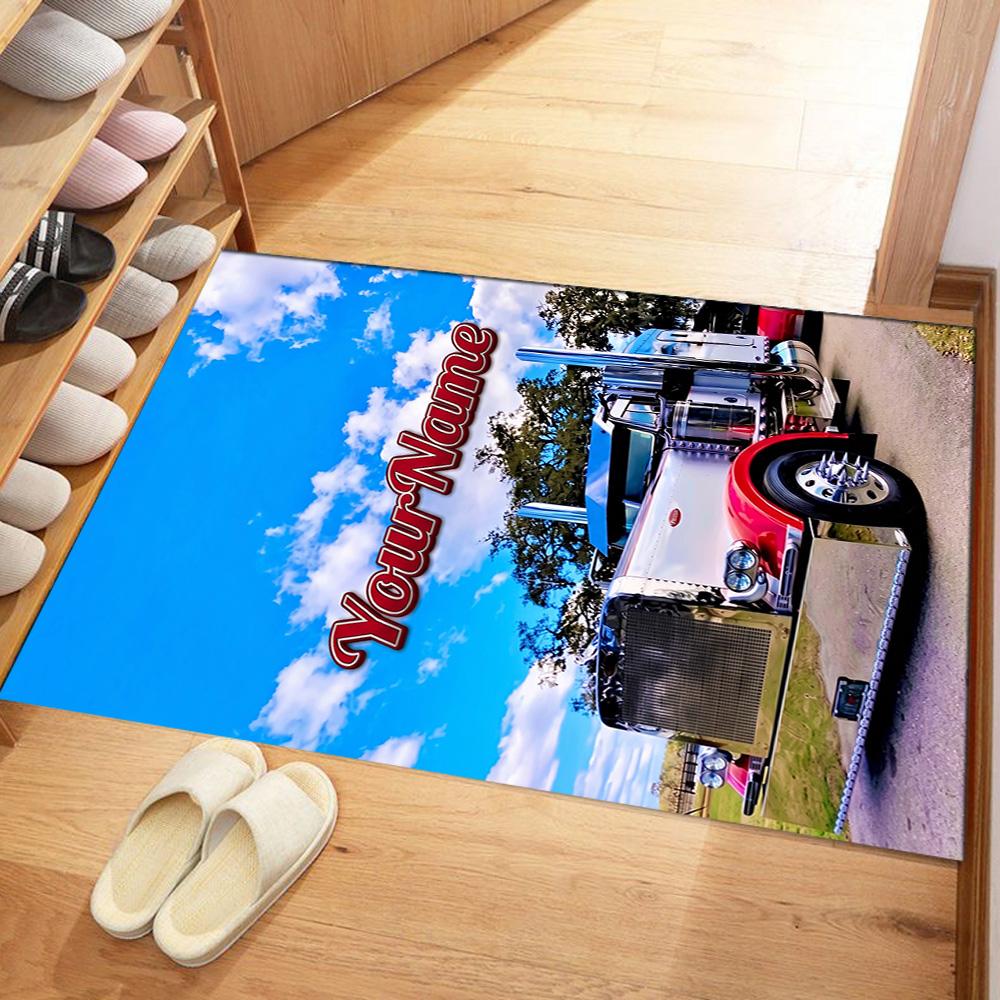 Peterbilt Heavy Trucks Customized Name Floor Mat Suitable for Game Room Entryway Living Rooms Outdoor Antislip Carpet Anime Office Decor